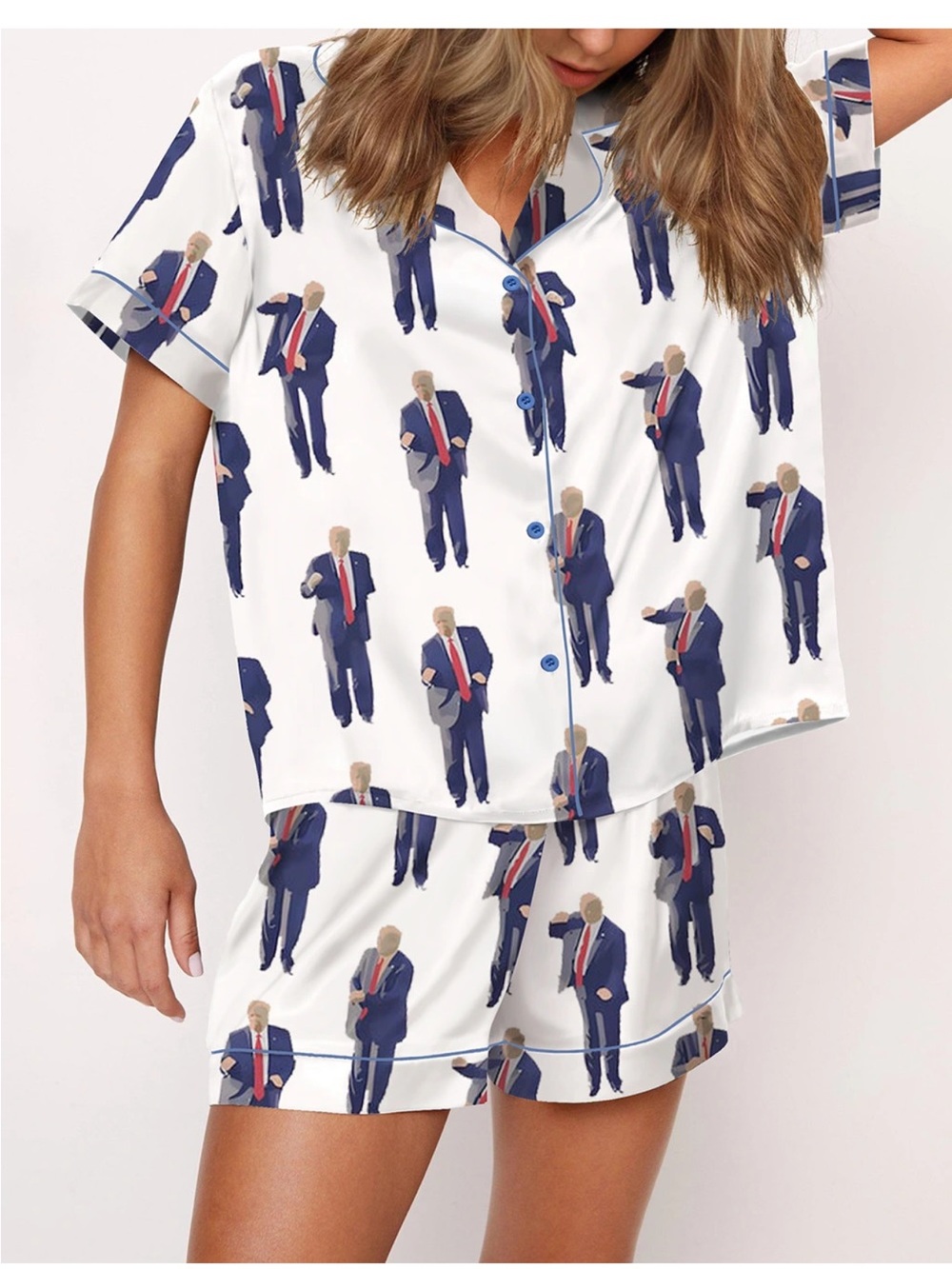 NWT Sheshow Viva America Satin Pajama Set Print